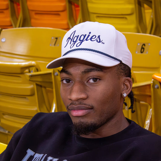 White Aggies Script Rope Hat